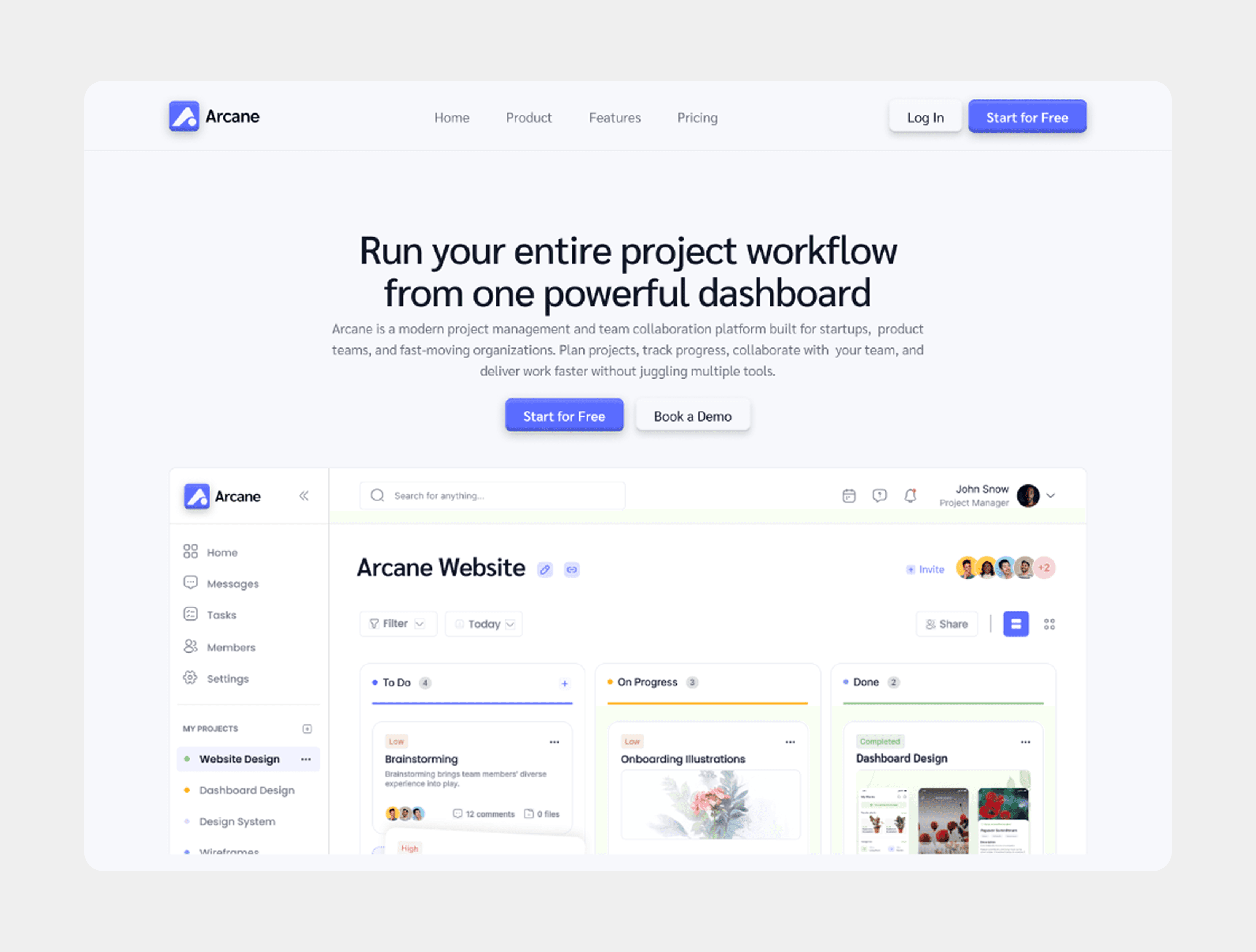 Arcane — project workflow dashboard